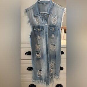 American Bazi Distressed Light Blue Denim Vest